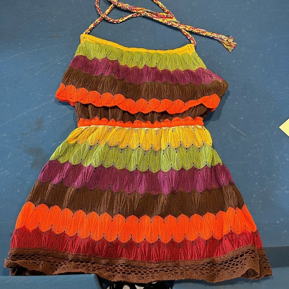 Judith March boho hippie halter top embroidery crochet small